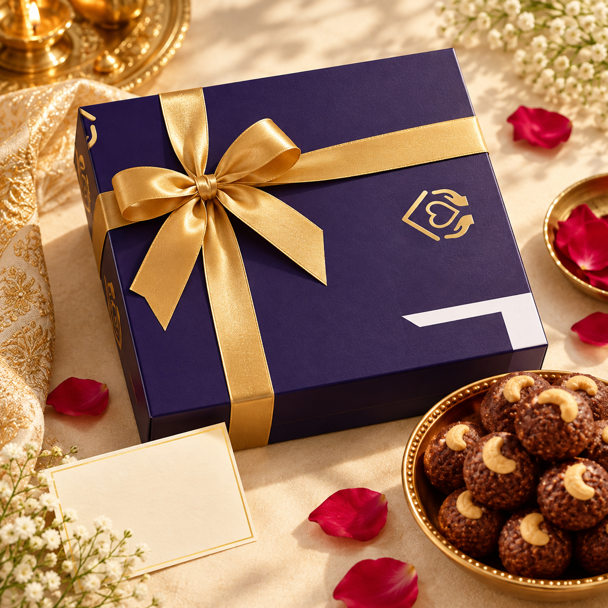 Ghar Ka Pyaar custom gift box with ribbon and handwritten note