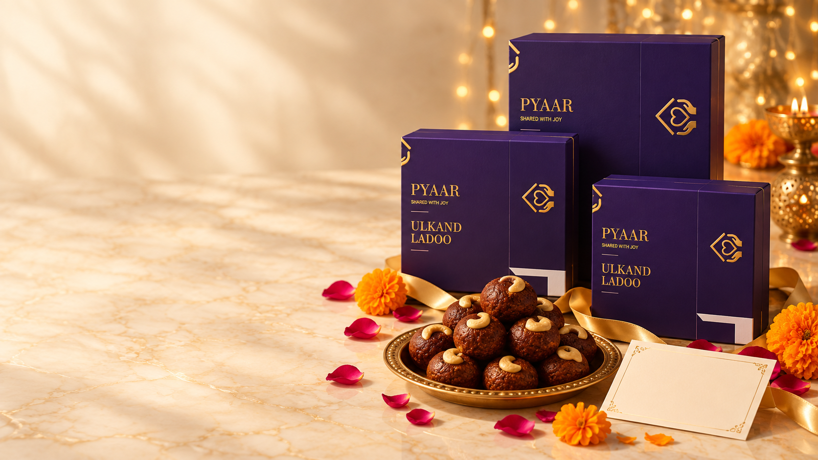 Ghar Ka Pyaar festive gift hamper with ladoos and ribbon